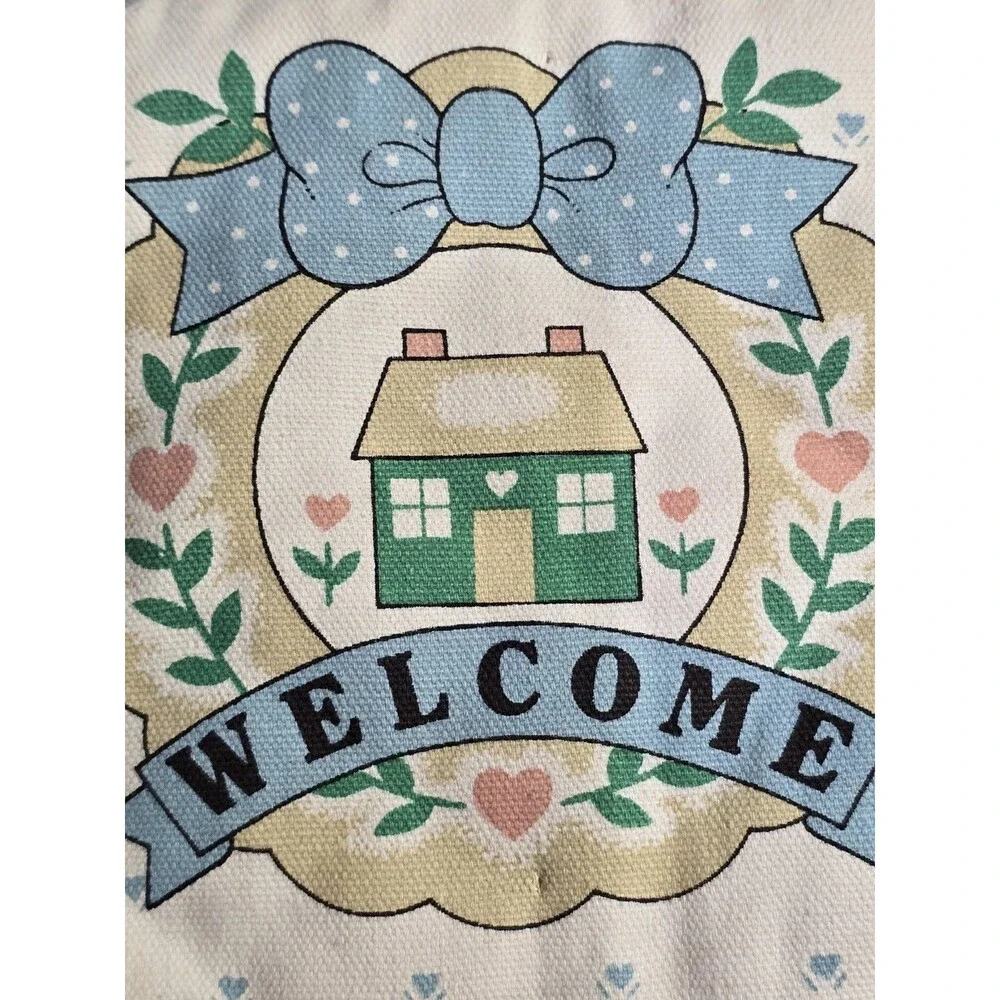 Vintage Pot Holder Welcome Cottagecore Country Home Vine Heart Tulips Bow Floral